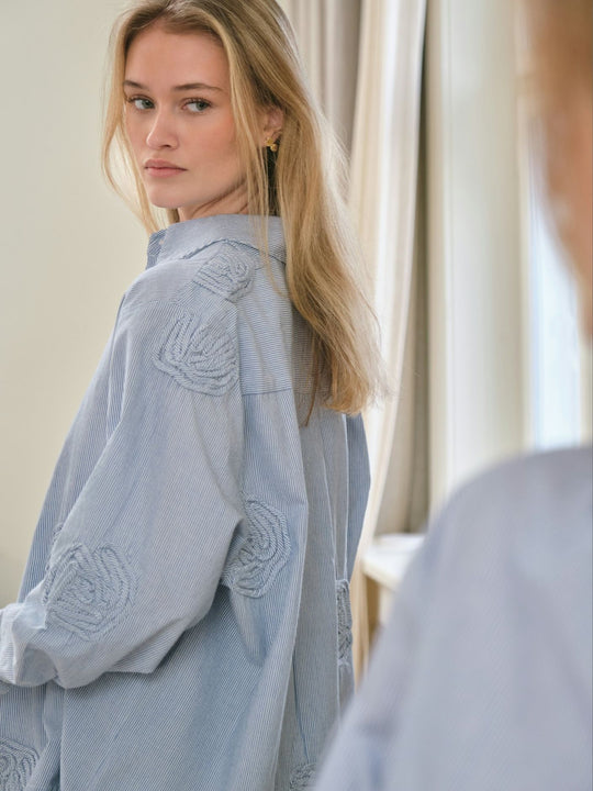 Neo Noir Dalma Dori Mini Stripe Shirt Blue