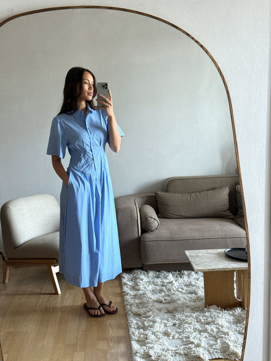 Neo Noir Baia Stripe Poplin Dress Light Blue