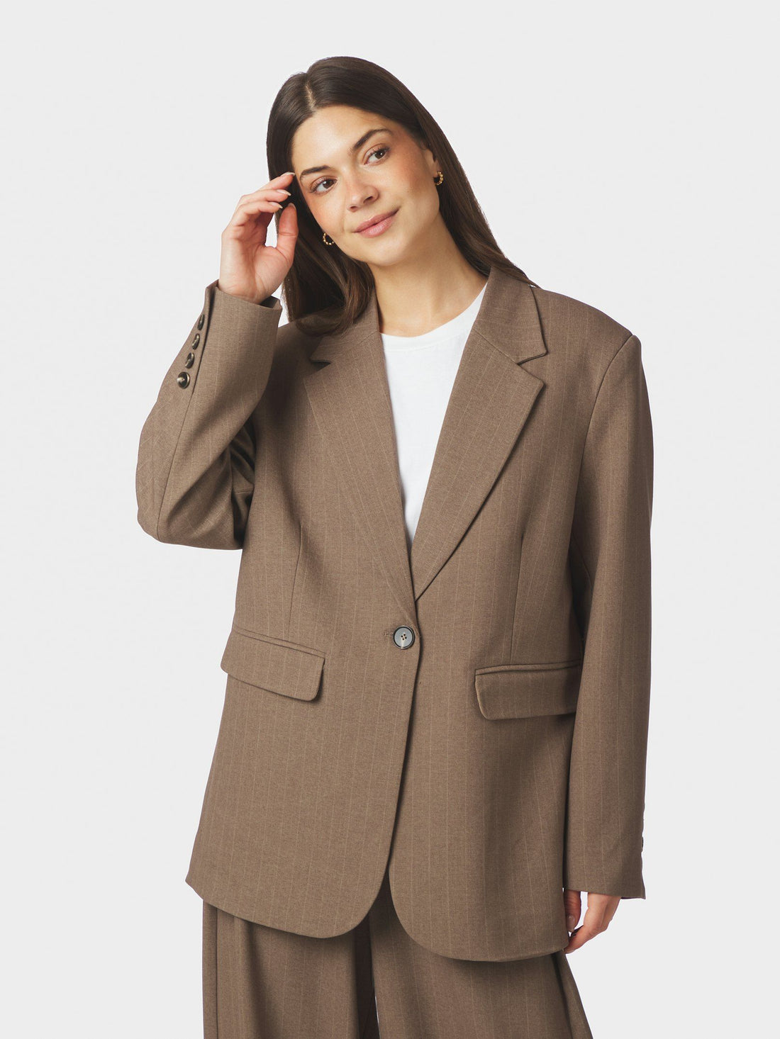 Neo Noir Gaby Pinstripe Blazer Taupe