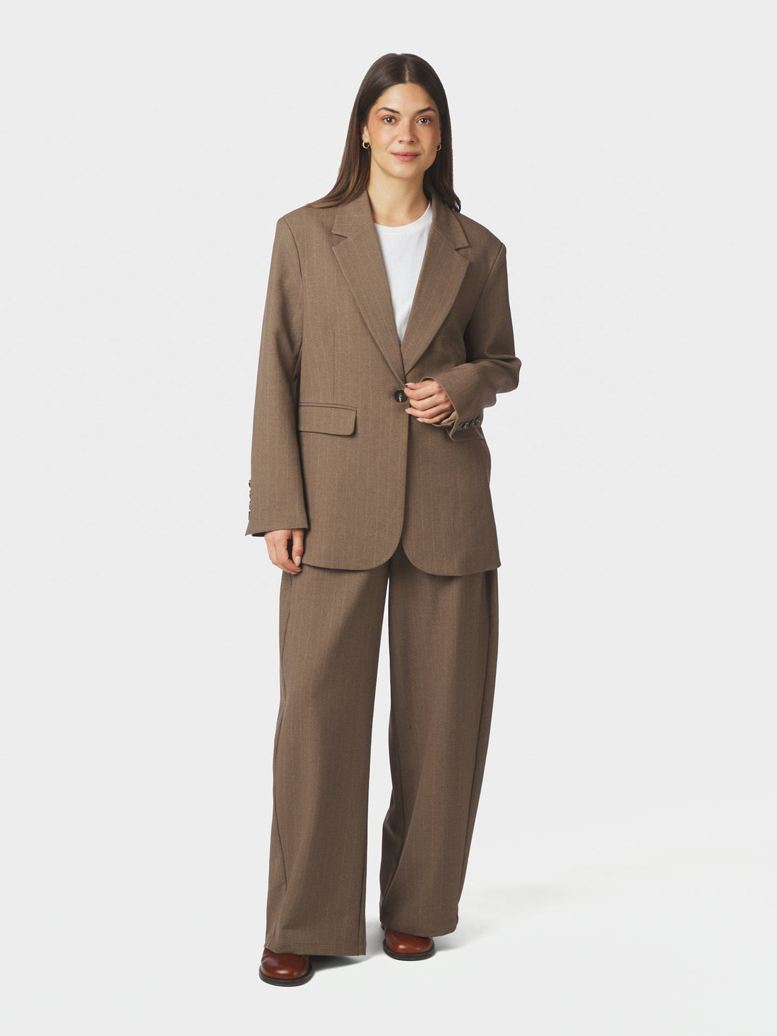 Neo Noir Gaby Pinstripe Blazer Taupe