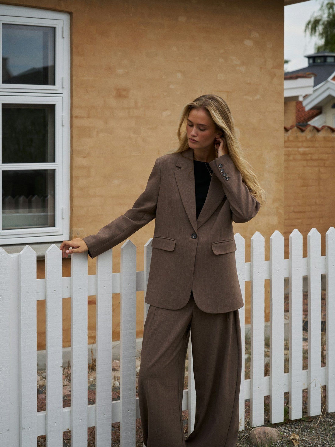 Neo Noir Gaby Pinstripe Blazer Taupe