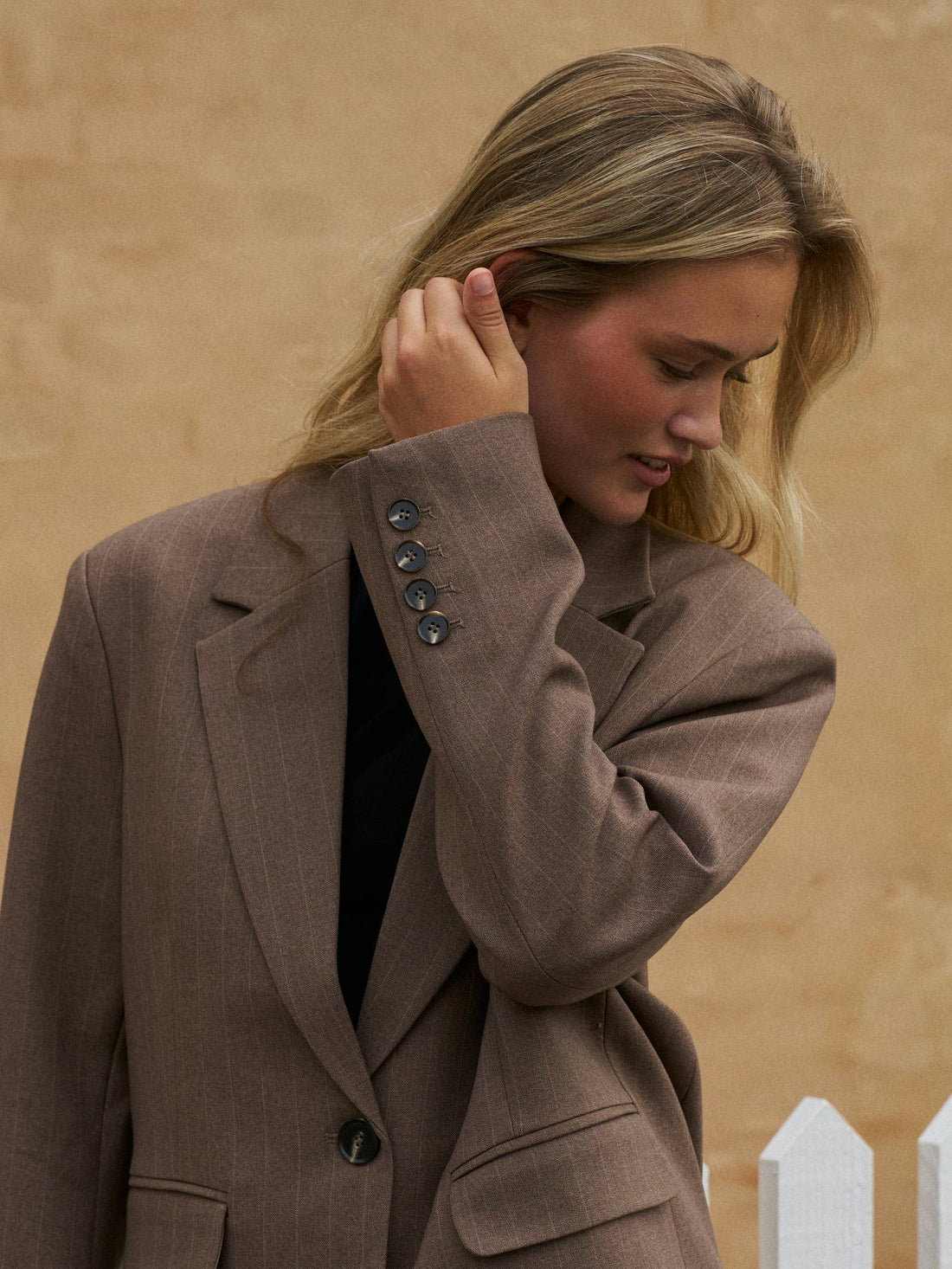 Neo Noir Gaby Pinstripe Blazer Taupe
