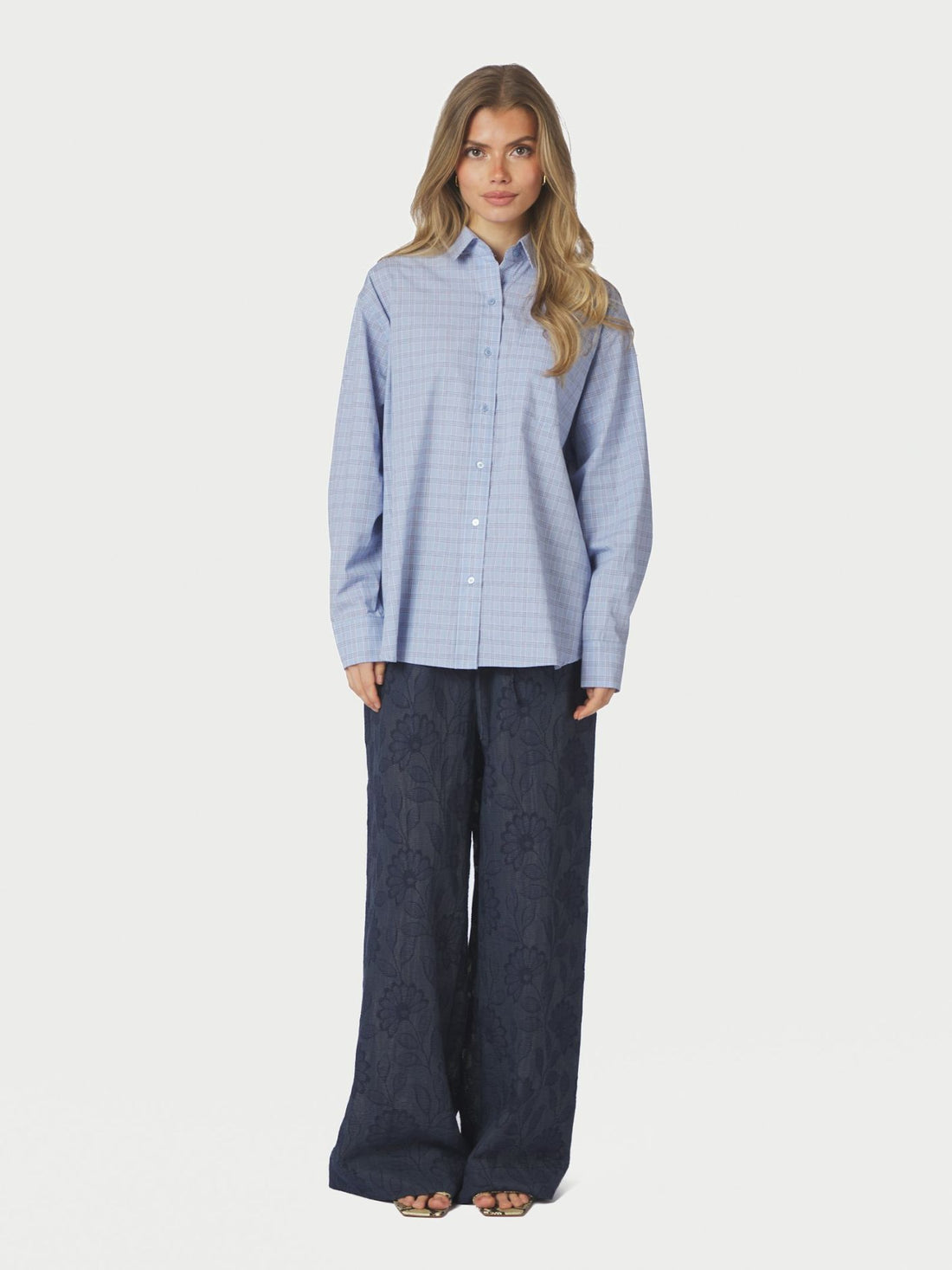 Neo Noir Dalma Triple Check Shirt Light Blue