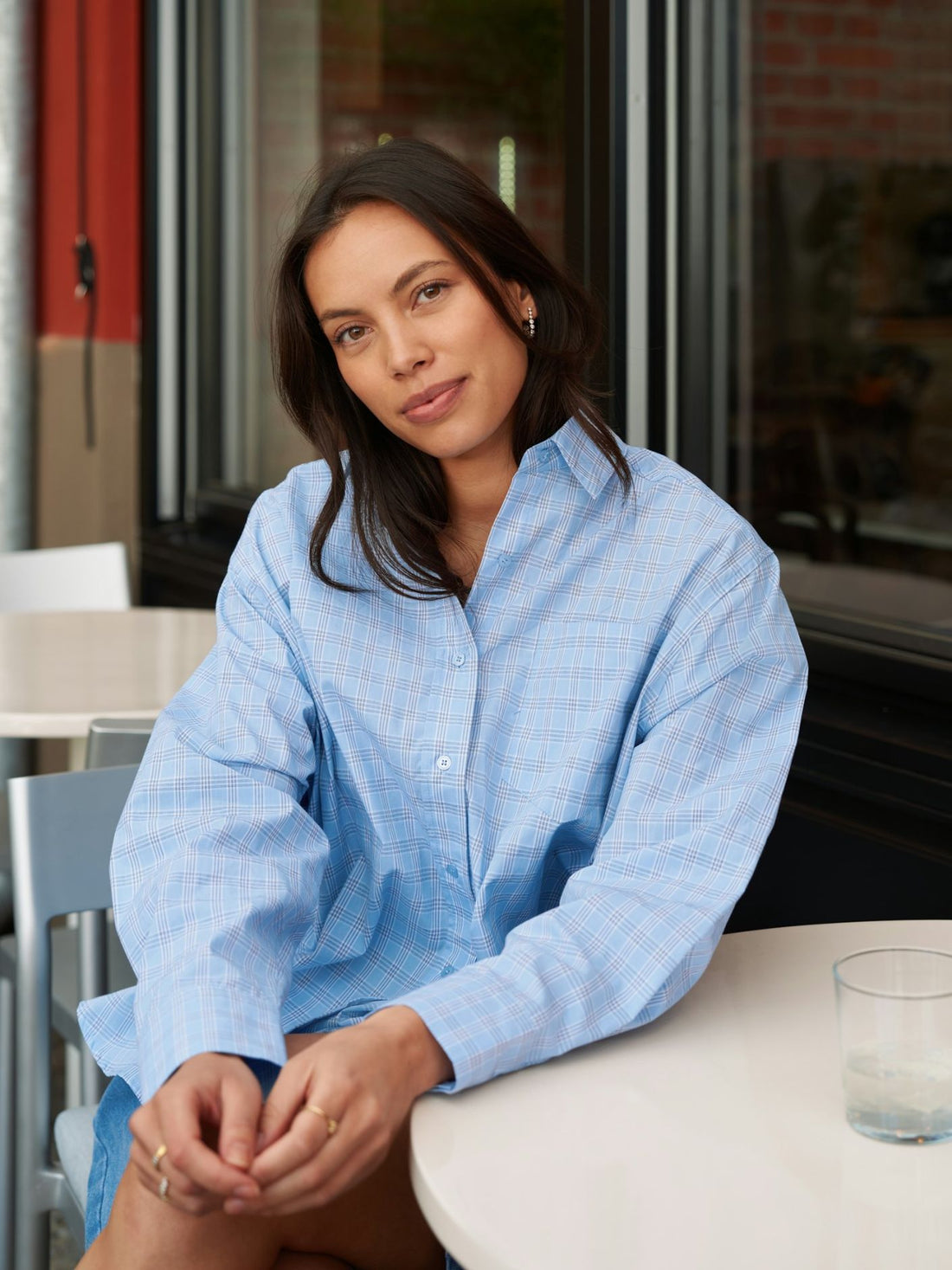 Neo Noir Dalma Triple Check Shirt Light Blue