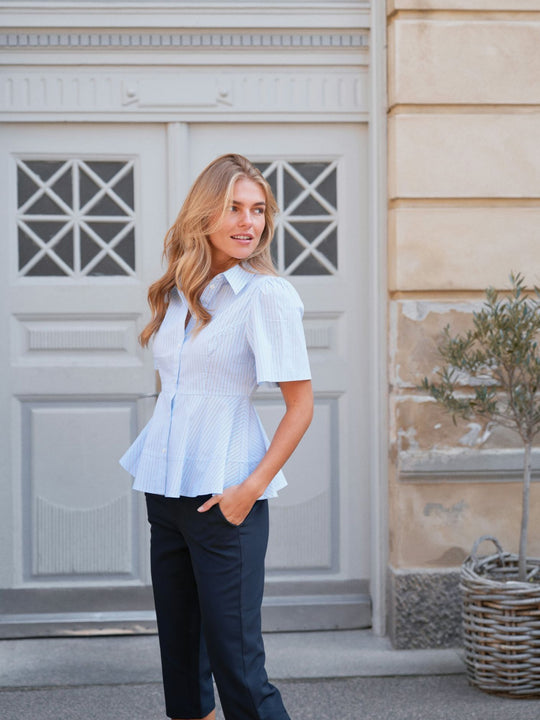 Neo Noir Janelle Stripe Shirt Blue/Brown Stripe