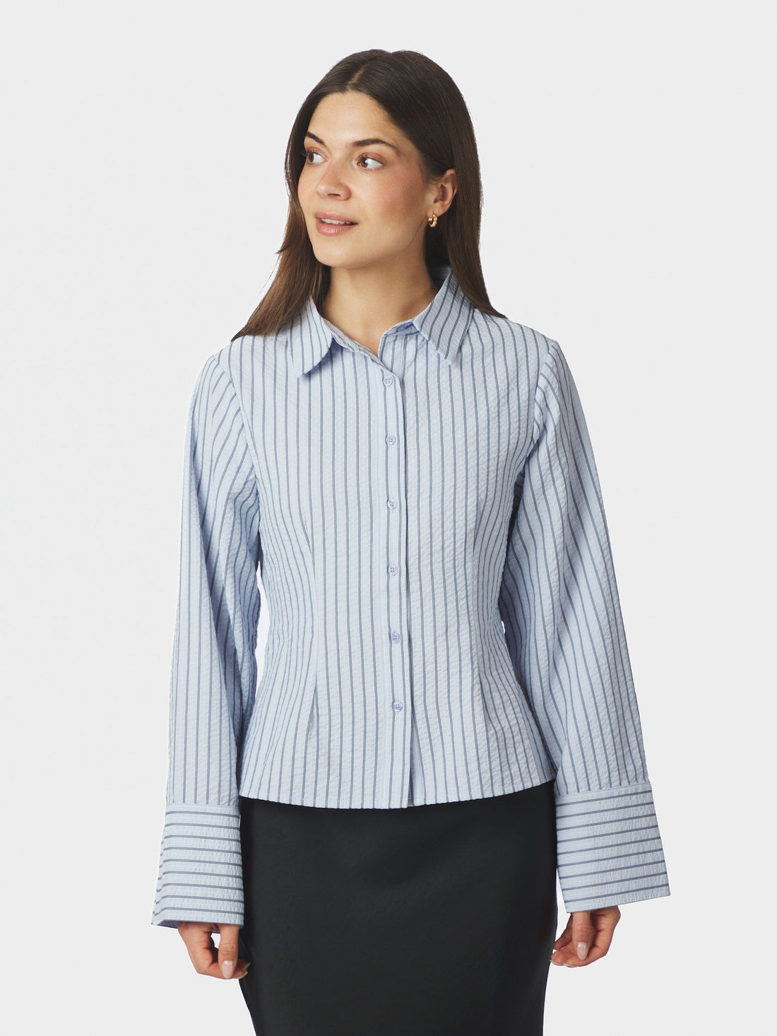 Neo Noir Rosa Striped Crepe Shirt Blue