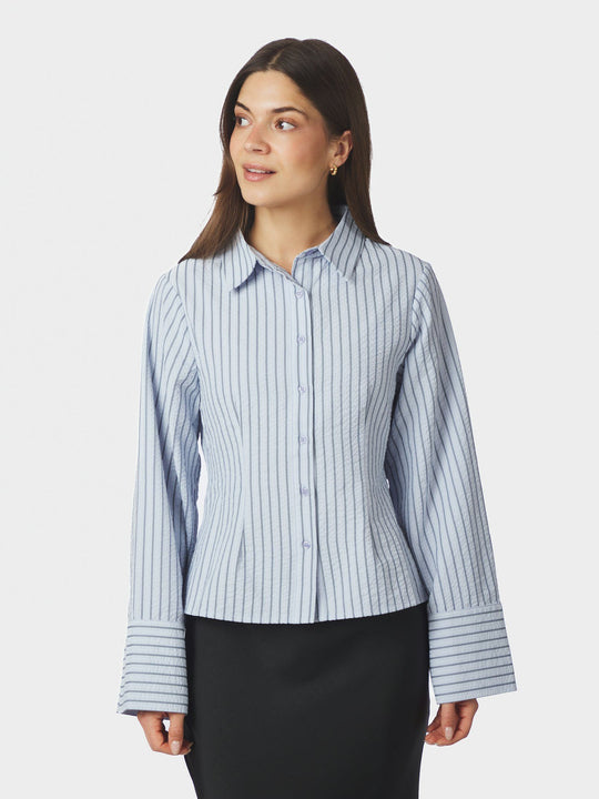 Neo Noir Rosa Striped Crepe Shirt Blue