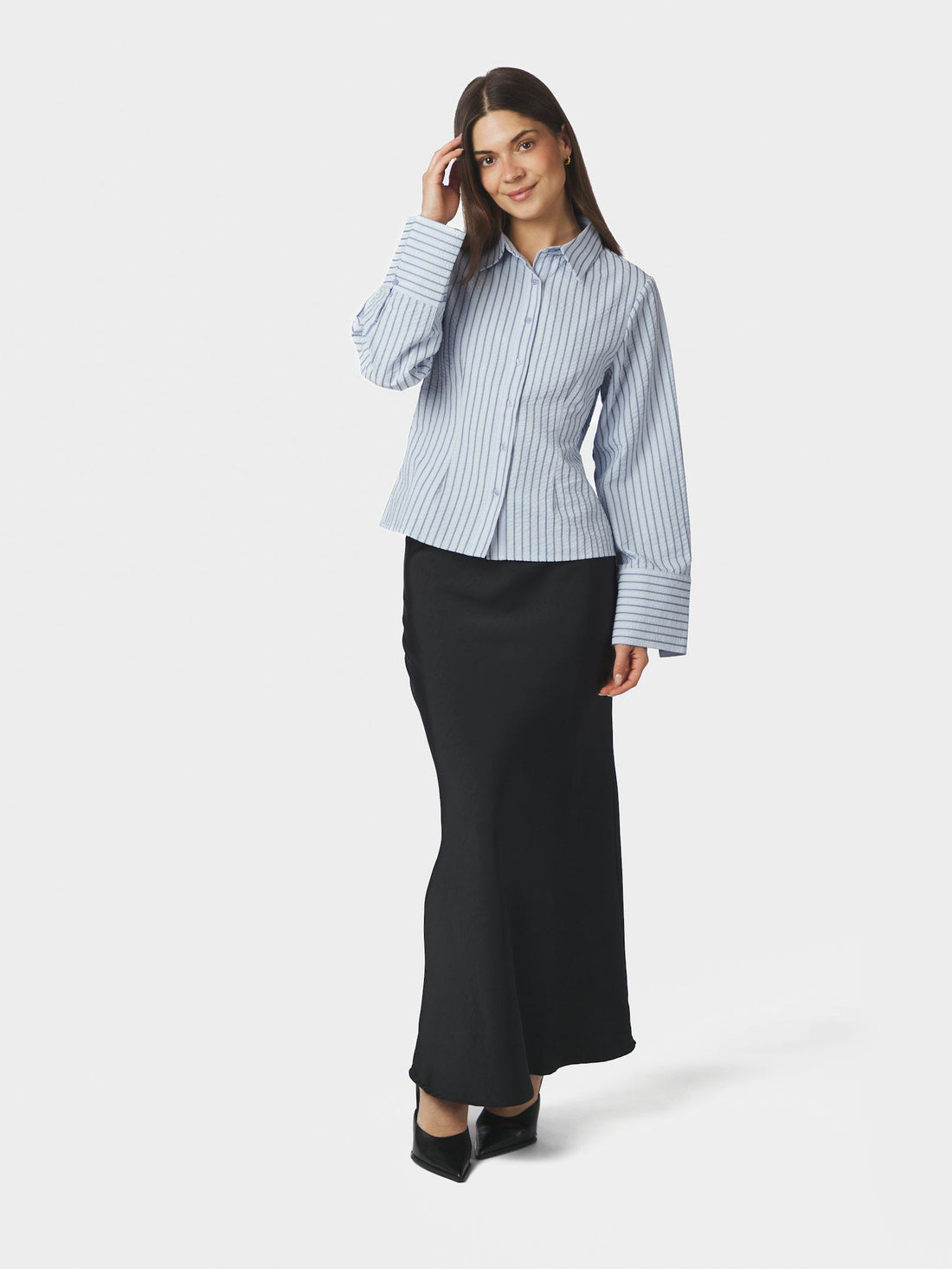 Neo Noir Rosa Striped Crepe Shirt Blue