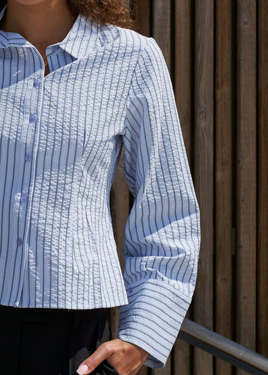 Neo Noir Rosa Striped Crepe Shirt Blue