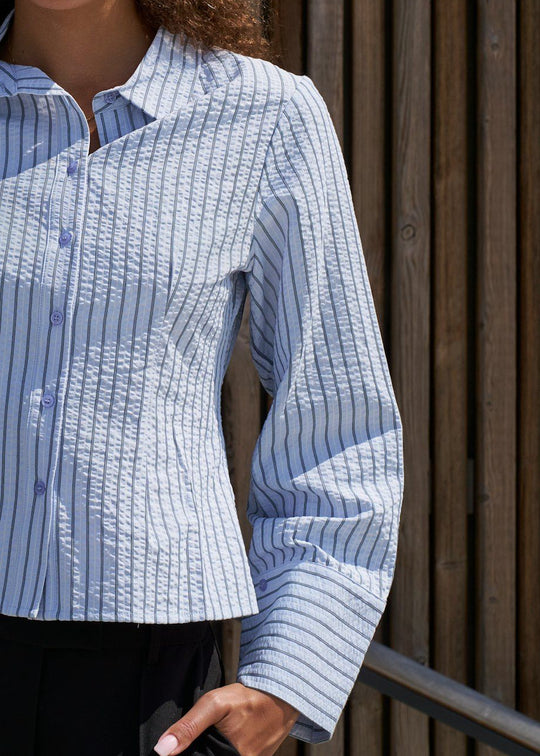 Neo Noir Rosa Striped Crepe Shirt Blue