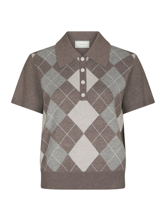 Neo Noir Gia Check Knit Blouse Dark Taupe