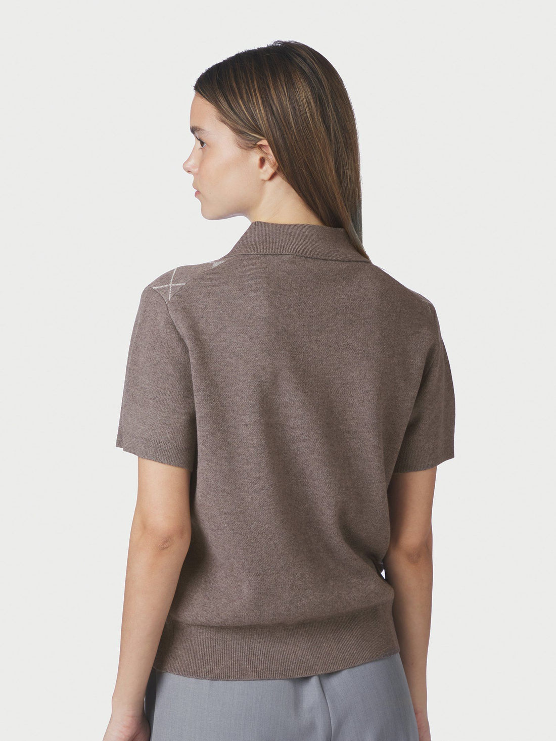 Neo Noir Gia Check Knit Blouse Dark Taupe