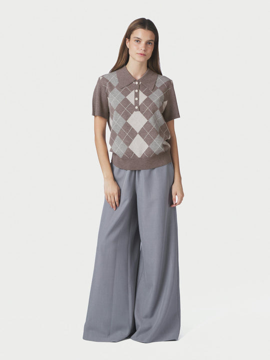 Neo Noir Gia Check Knit Blouse Dark Taupe