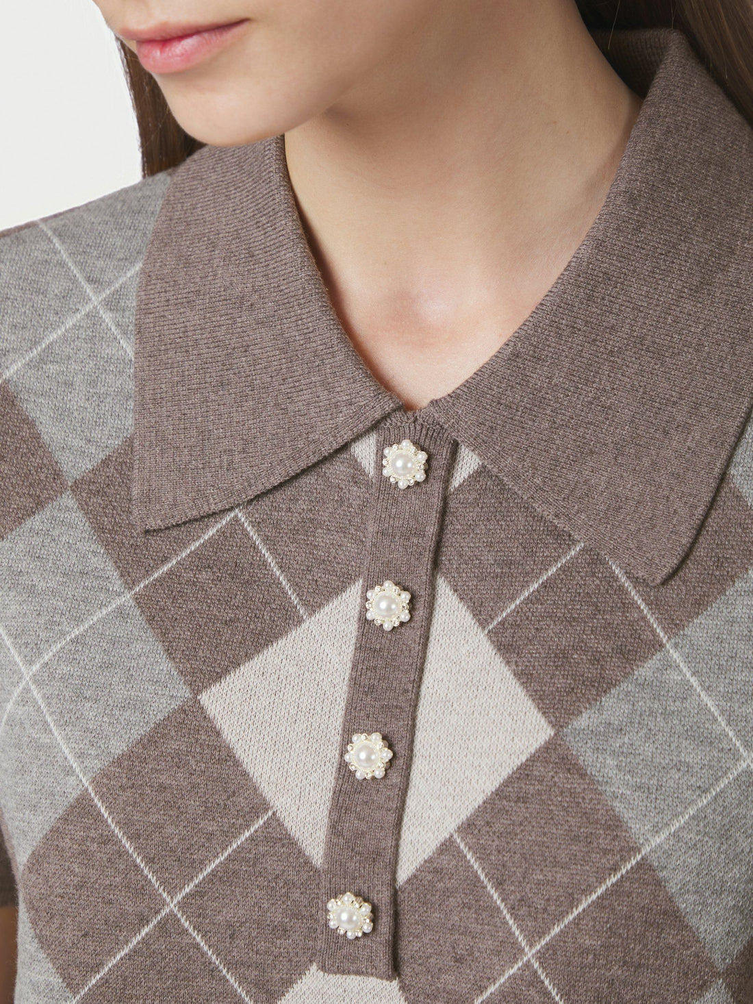 Neo Noir Gia Check Knit Blouse Dark Taupe