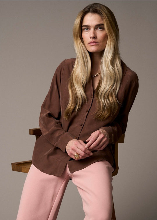 Pieszak PD-Percy Silk Shirt 71 Warm brown