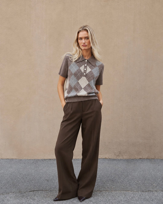 Neo Noir Gia Check Knit Blouse Dark Taupe