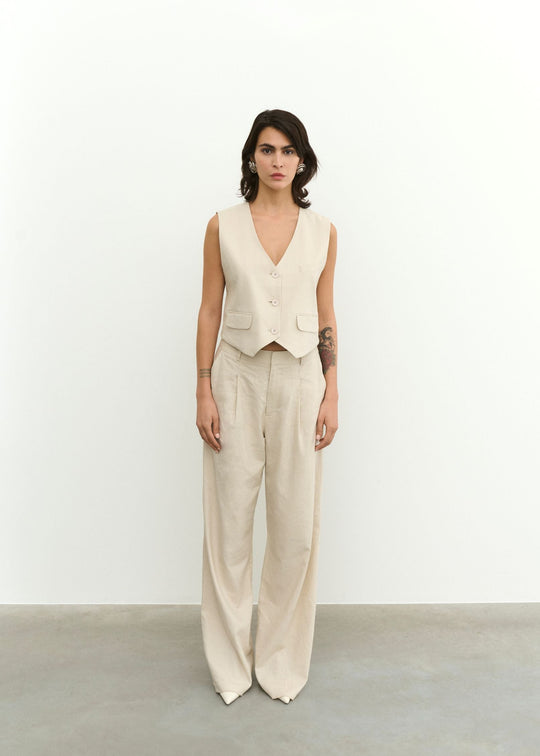 Gestuz ElarahGZ linen HW pants NOOS Ancient Scroll sand