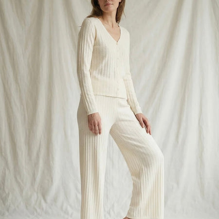 La Rouge Lene Pointelle set w. cardigan Off White