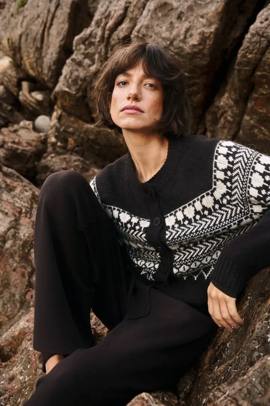 Part Two CharmainePW Cardigan Mole/Whitcap Jaquard