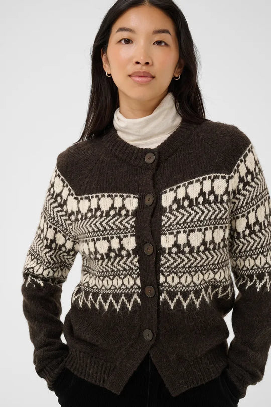 Part Two CharmainePW Cardigan Mole/Whitcap Jaquard