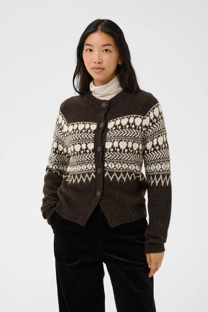 Part Two CharmainePW Cardigan Mole/Whitcap Jaquard