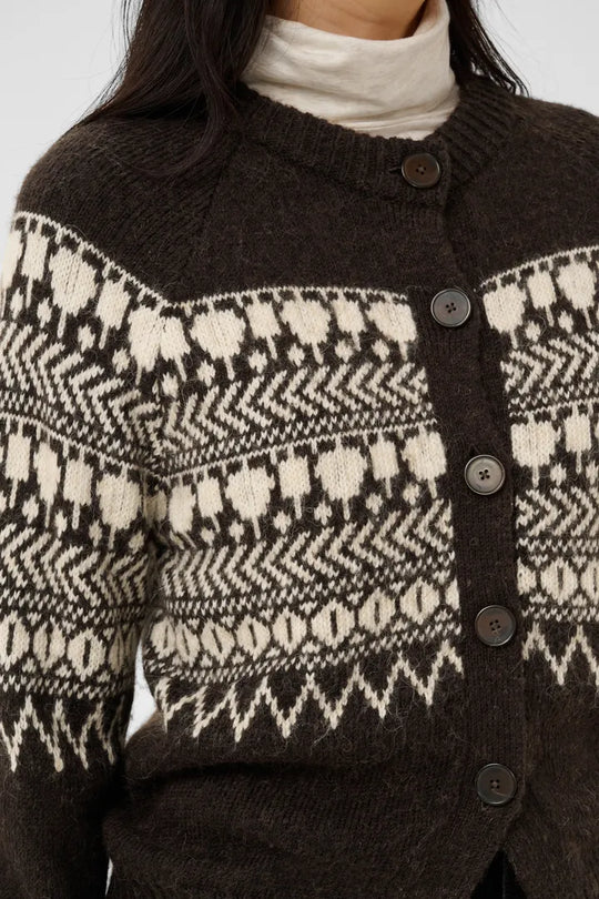 Part Two CharmainePW Cardigan Mole/Whitcap Jaquard