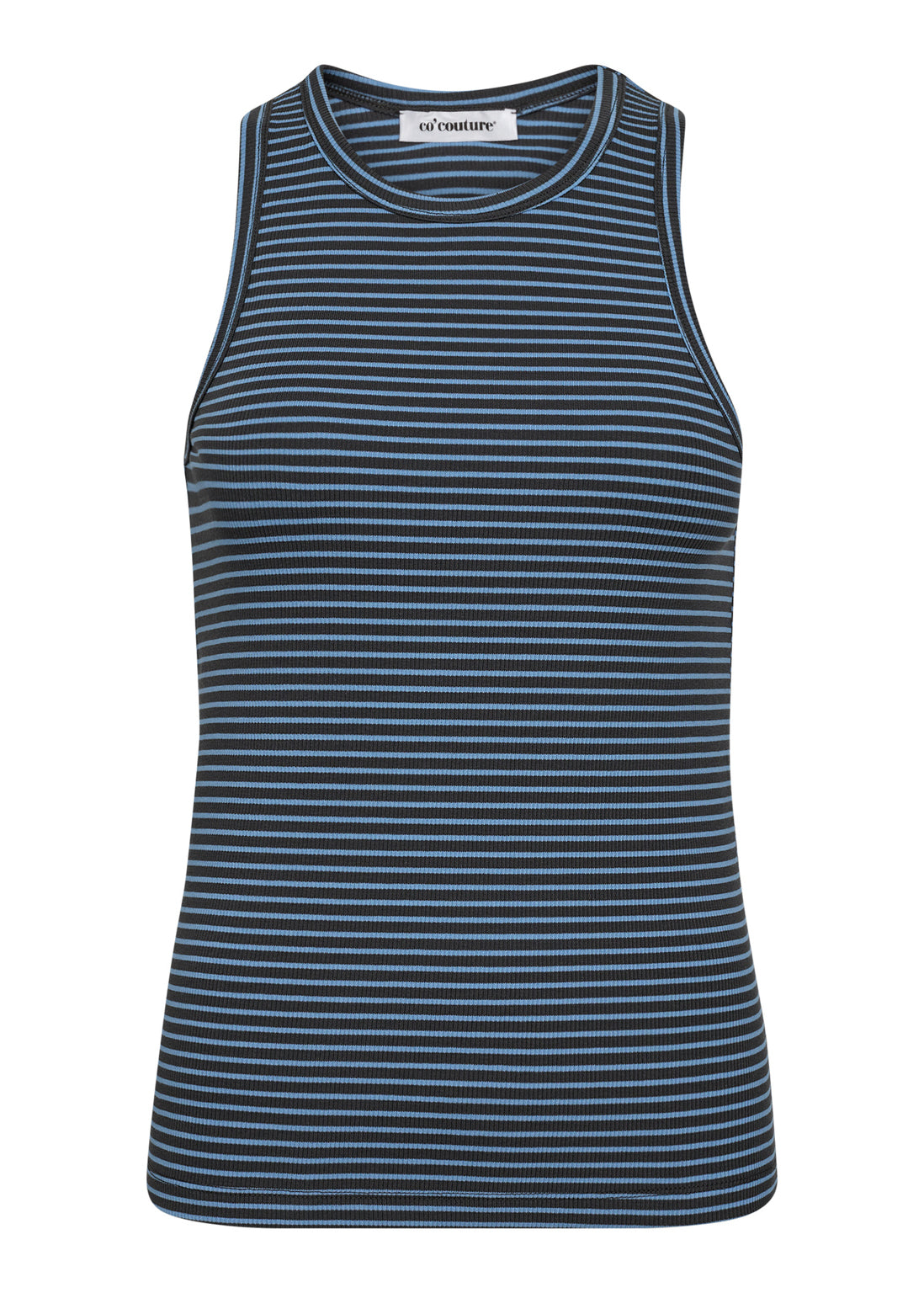 Co'Couture SaraCC Stripe Rib Top Grey Blue