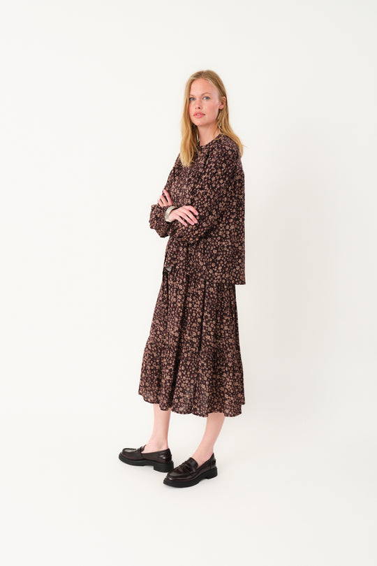 Lollys Laundry MorningLL Midi Skirt Dark Mokka