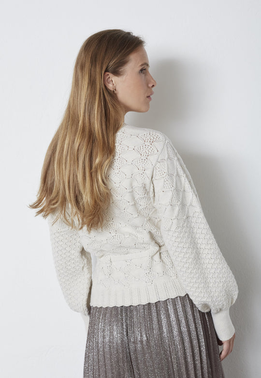 Co’Couture Rowcc Pointelle Tie Cardigan Ivory