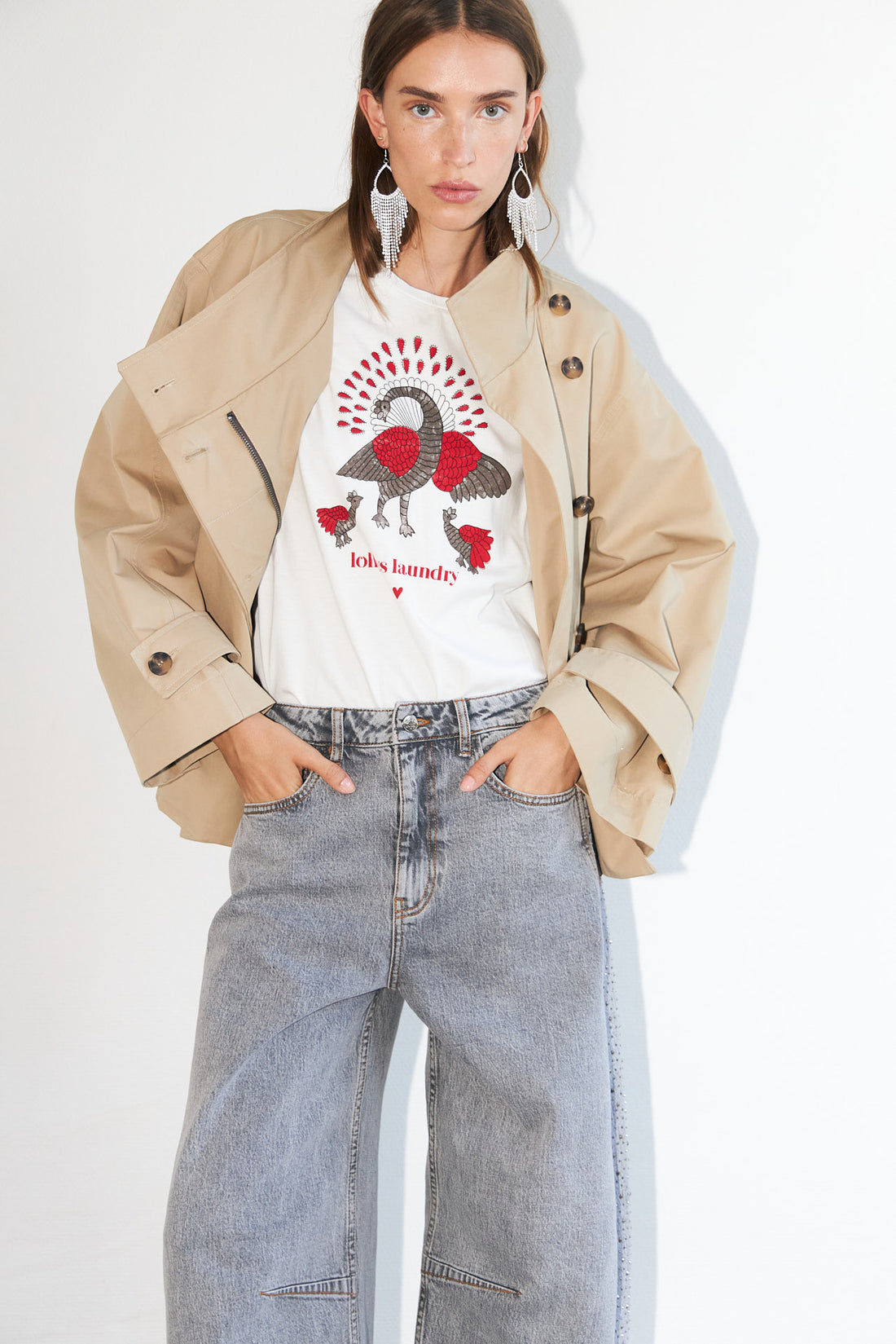 Lollys Laundry RomaLL Peacock Tee SS 01 White