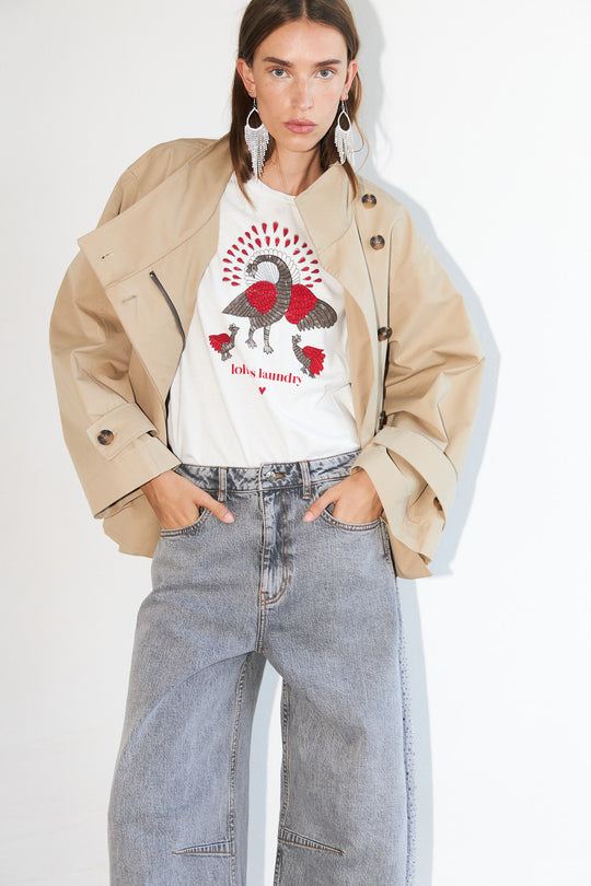 Lollys Laundry RomaLL Peacock Tee SS 01 White