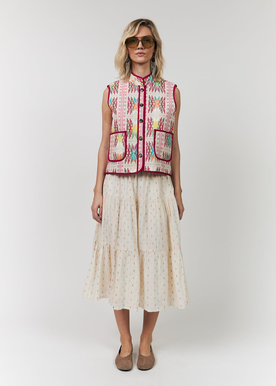 Lollys Laundry MorningLL Midi Skirt 02 Creme multi