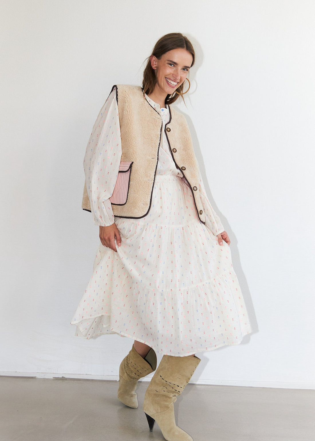 Lollys Laundry MorningLL Midi Skirt 02 Creme multi