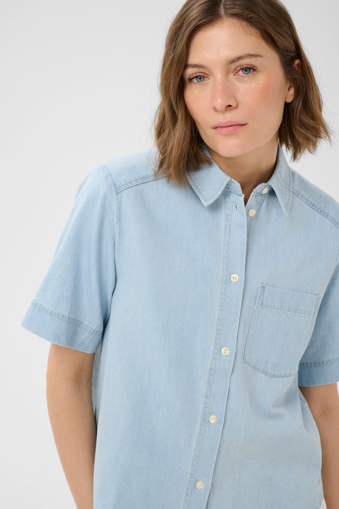 Part Two NiclaPW Shirt Whiteish Blue Denim