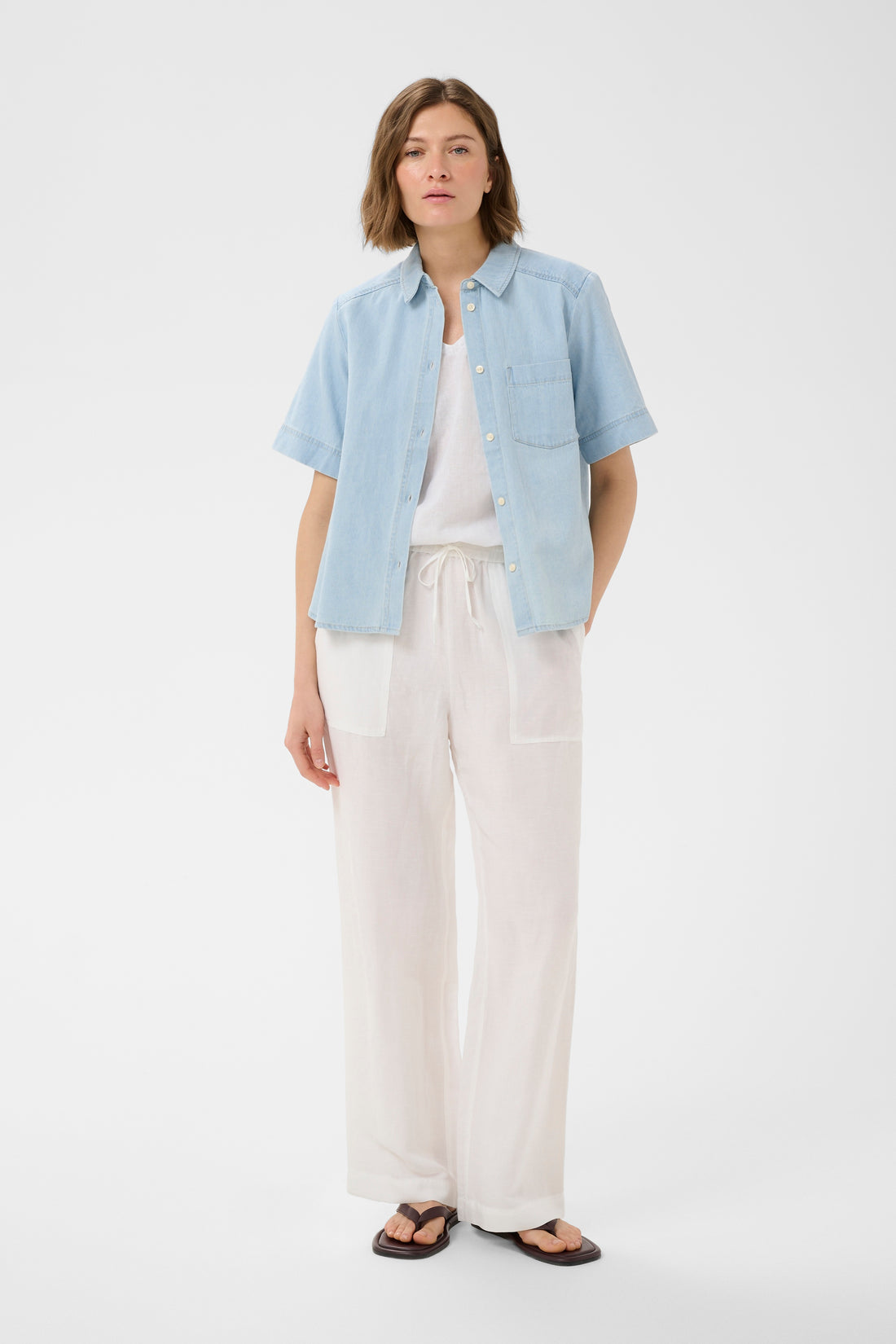 Part Two NiclaPW Shirt Whiteish Blue Denim