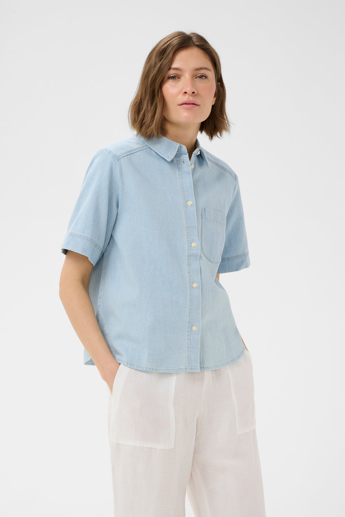 Part Two NiclaPW Shirt Whiteish Blue Denim