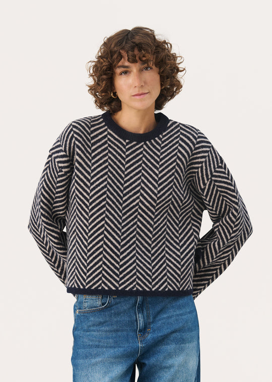 Part Two LeslyPW Pullover Navy Jacquard
