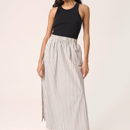 Soaked in Luxury SLMunevo Maxi Skirt, Brown and White Stripe