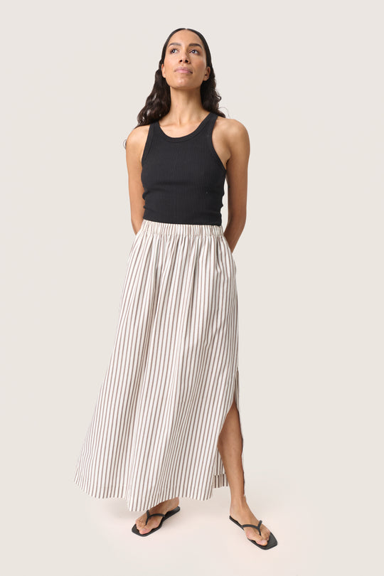 Soaked in Luxury SLMunevo Maxi Skirt, Brown and White Stripe