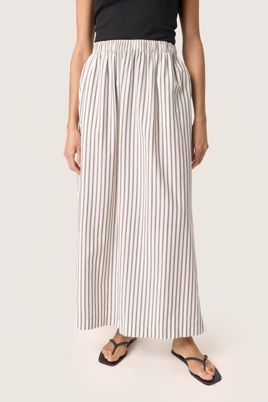 Soaked in Luxury SLMunevo Maxi Skirt, Brown and White Stripe