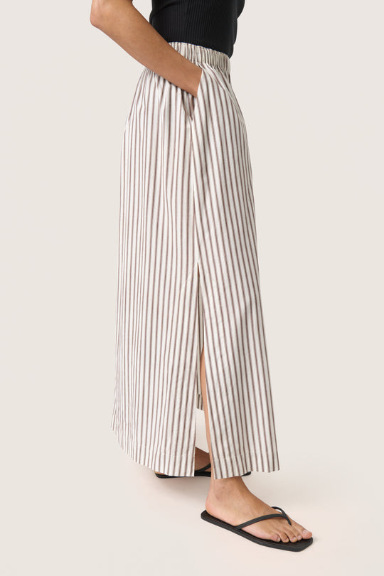 Soaked in Luxury SLMunevo Maxi Skirt, Brown and White Stripe