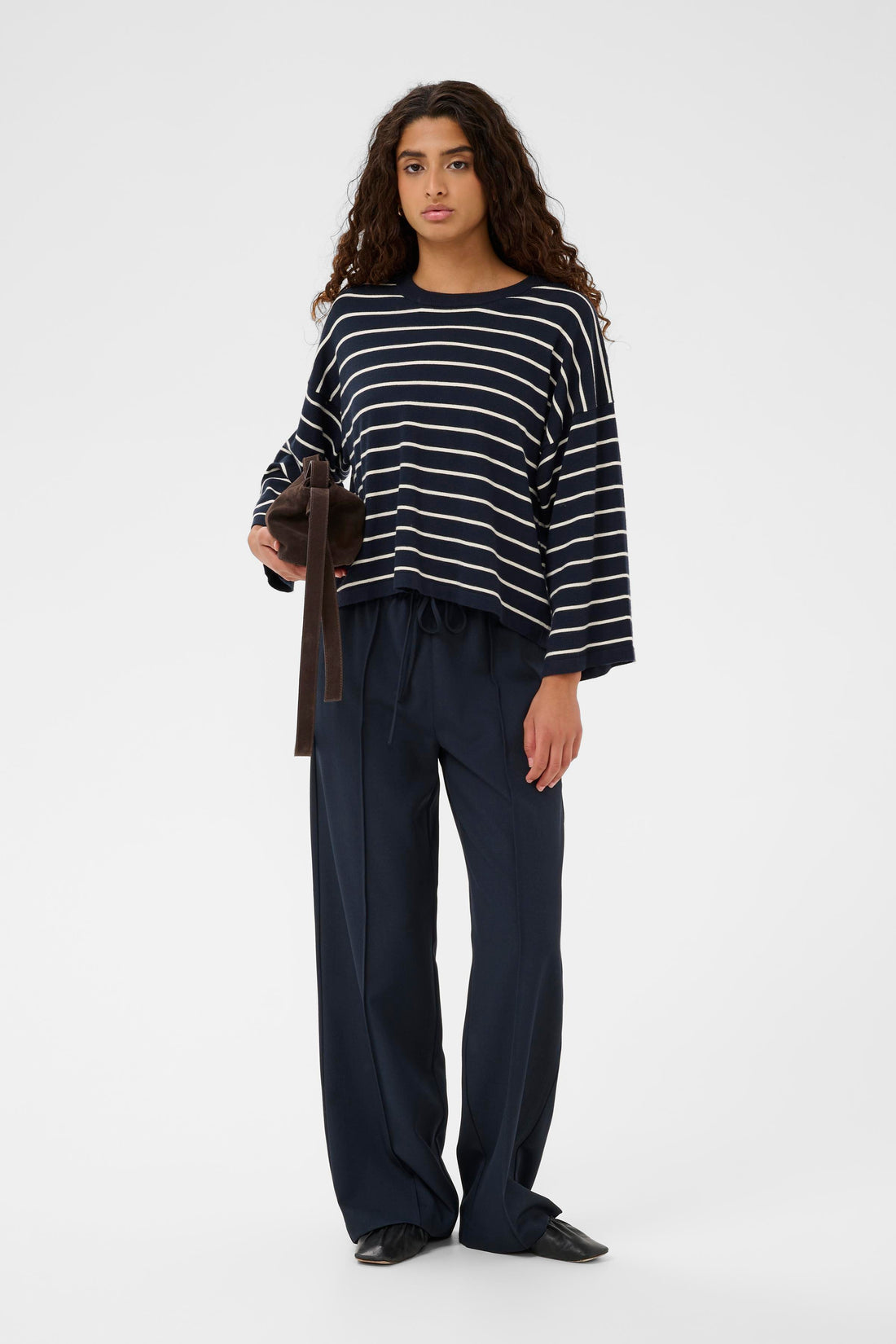 Soaked in Luxury SLSpina Boxy Pullover Cropped navy w. white stripes