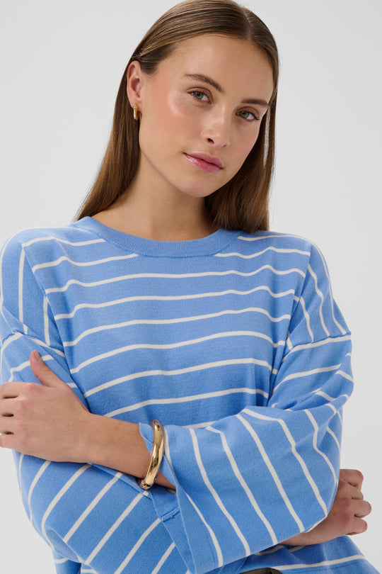 Soaked in Luxury SLSpina Boxy Pullover Cropped Hydrangea w. White Stripe