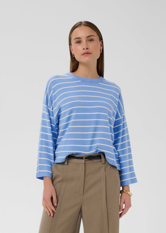 Soaked in Luxury SLSpina Boxy Pullover Cropped Hydrangea w. White Stripe