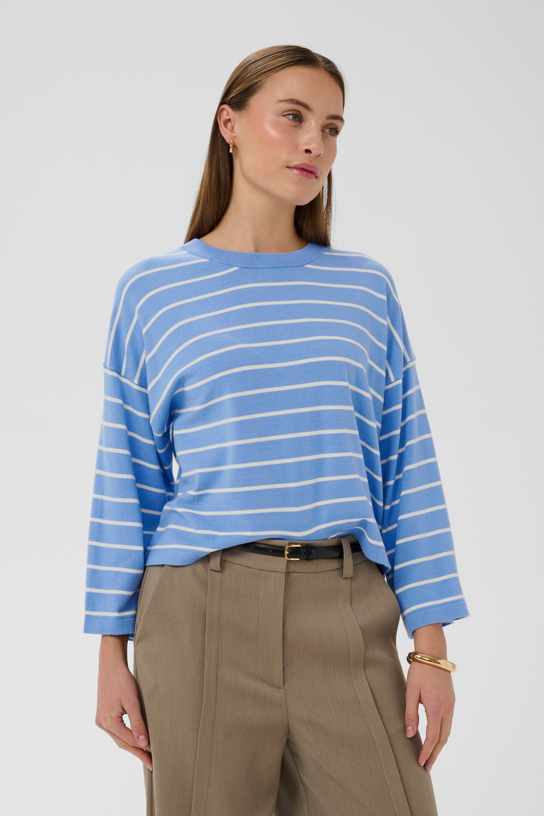Soaked in Luxury SLSpina Boxy Pullover Cropped Hydrangea w. White Stripe