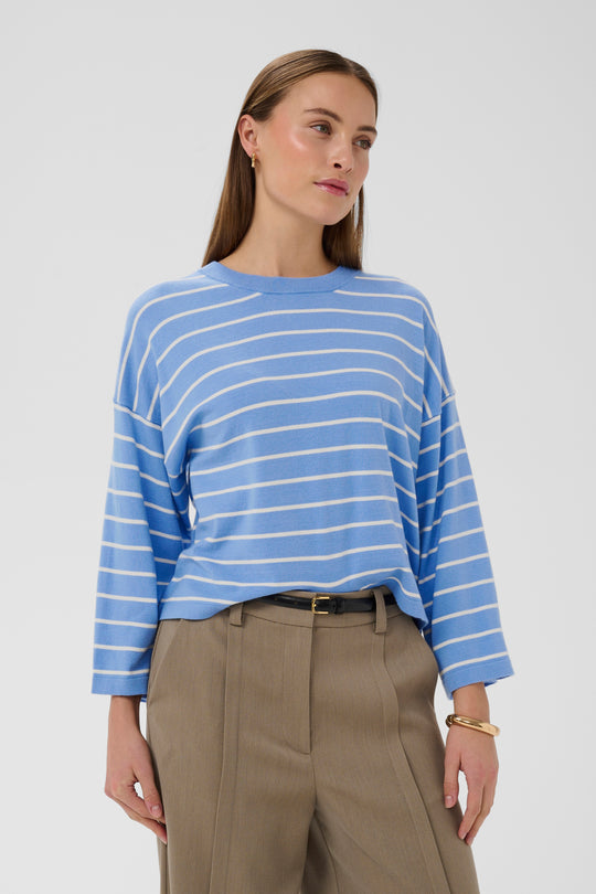 Soaked in Luxury SLSpina Boxy Pullover Cropped Hydrangea w. White Stripe