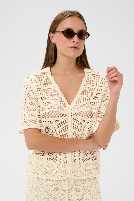 Soaked in Luxury SLAnamy Polo Blouse Turtledove