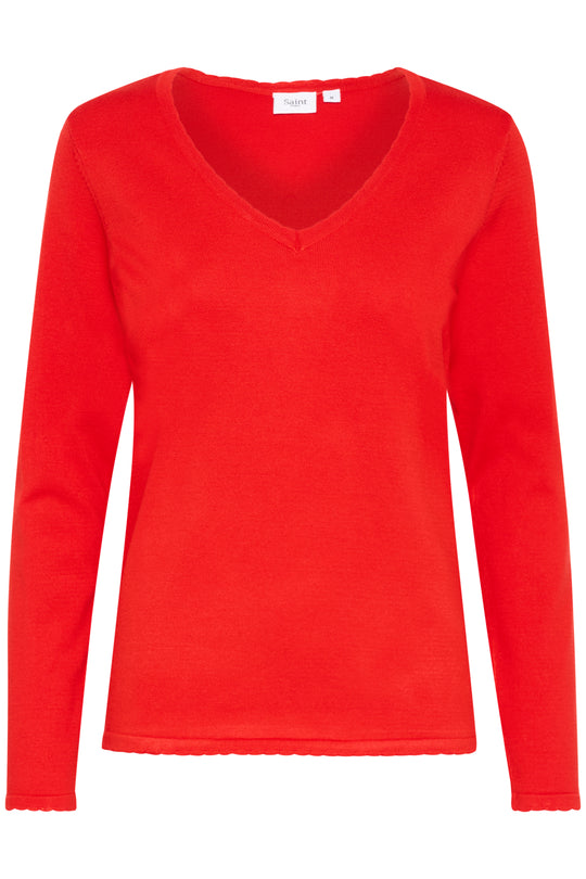 Saint Tropez MilaSZ LS v-neck Pullover Flame Scarlet