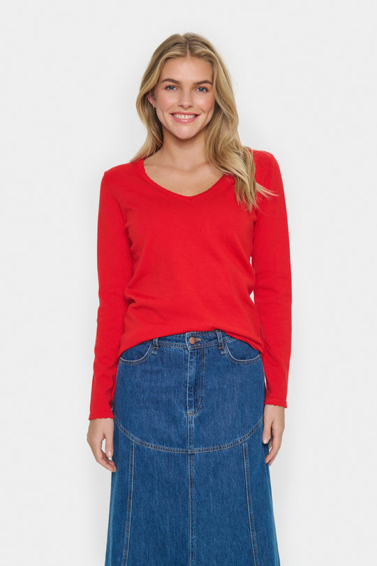 Saint Tropez MilaSZ LS v-neck Pullover Flame Scarlet