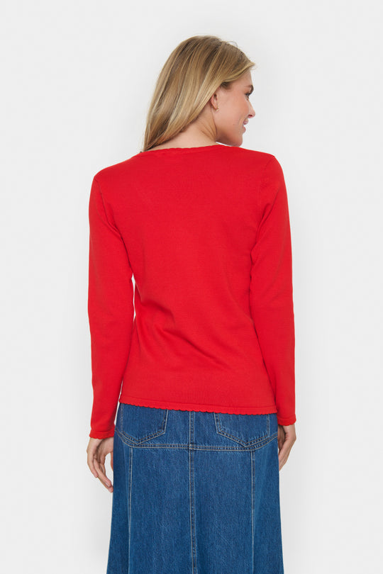 Saint Tropez MilaSZ LS v-neck Pullover Flame Scarlet